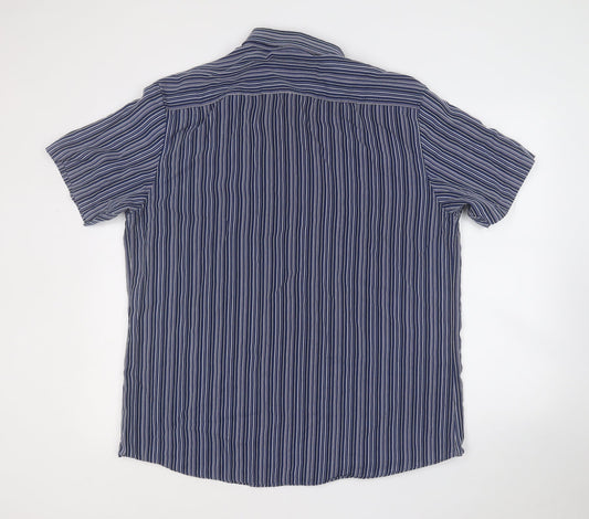 Atlantic Bay Mens Blue Striped Polyester Button-Up Size XL Collared