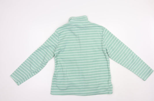 Anne De Lancay Womens Green Striped Polyester Full Zip Sweatshirt Size S Zip
