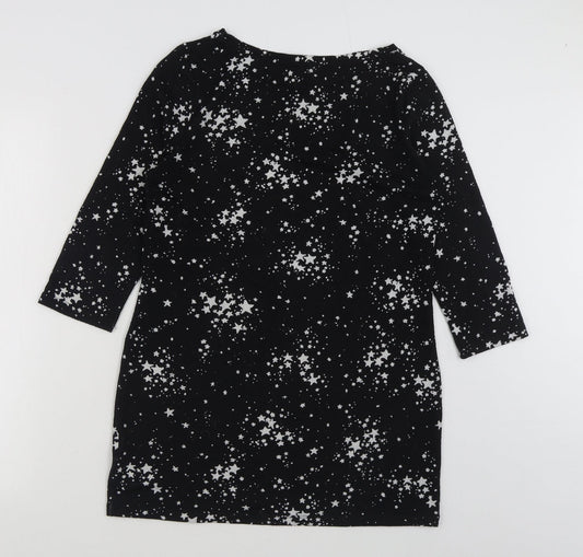 F&F Womens Black Geometric Polyester Jumper Dress Size 12 Boat Neck Pullover
