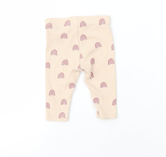 NEXT Girls Pink Cotton Sweatpants Trousers Size 3-6 Months - Rainbow