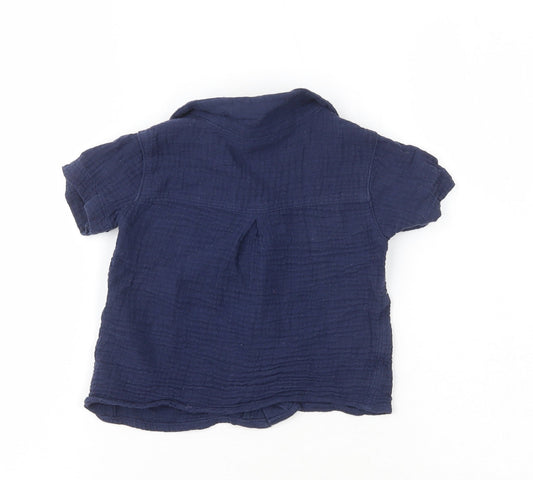 Preworn Boys Blue 100% Cotton Basic Button-Up Size 18-24 Months Collared
