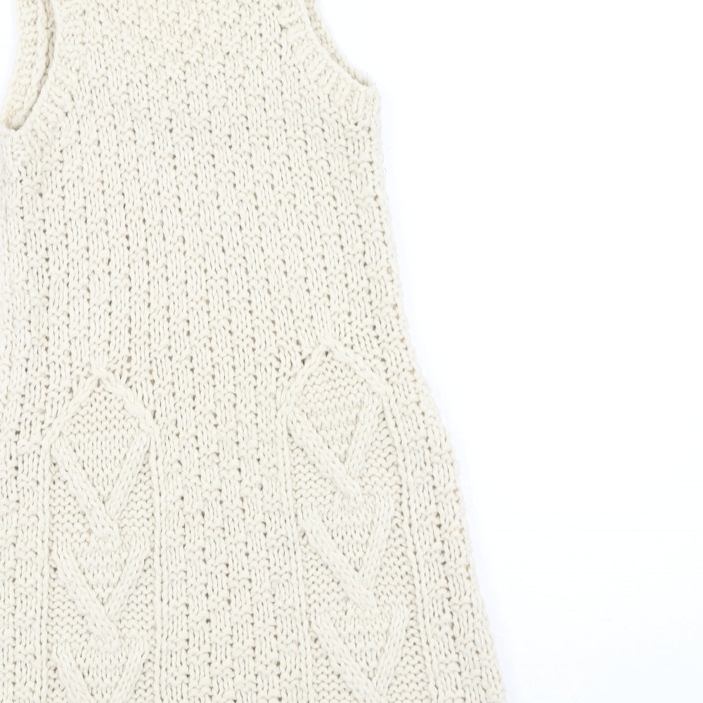 Dunnes Stores Womens Beige Acrylic Fit & Flare Size M Round Neck