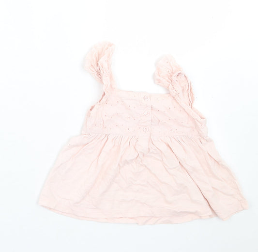George Girls Pink Floral Cotton A-Line Size 2-3 Years Square Neck Button