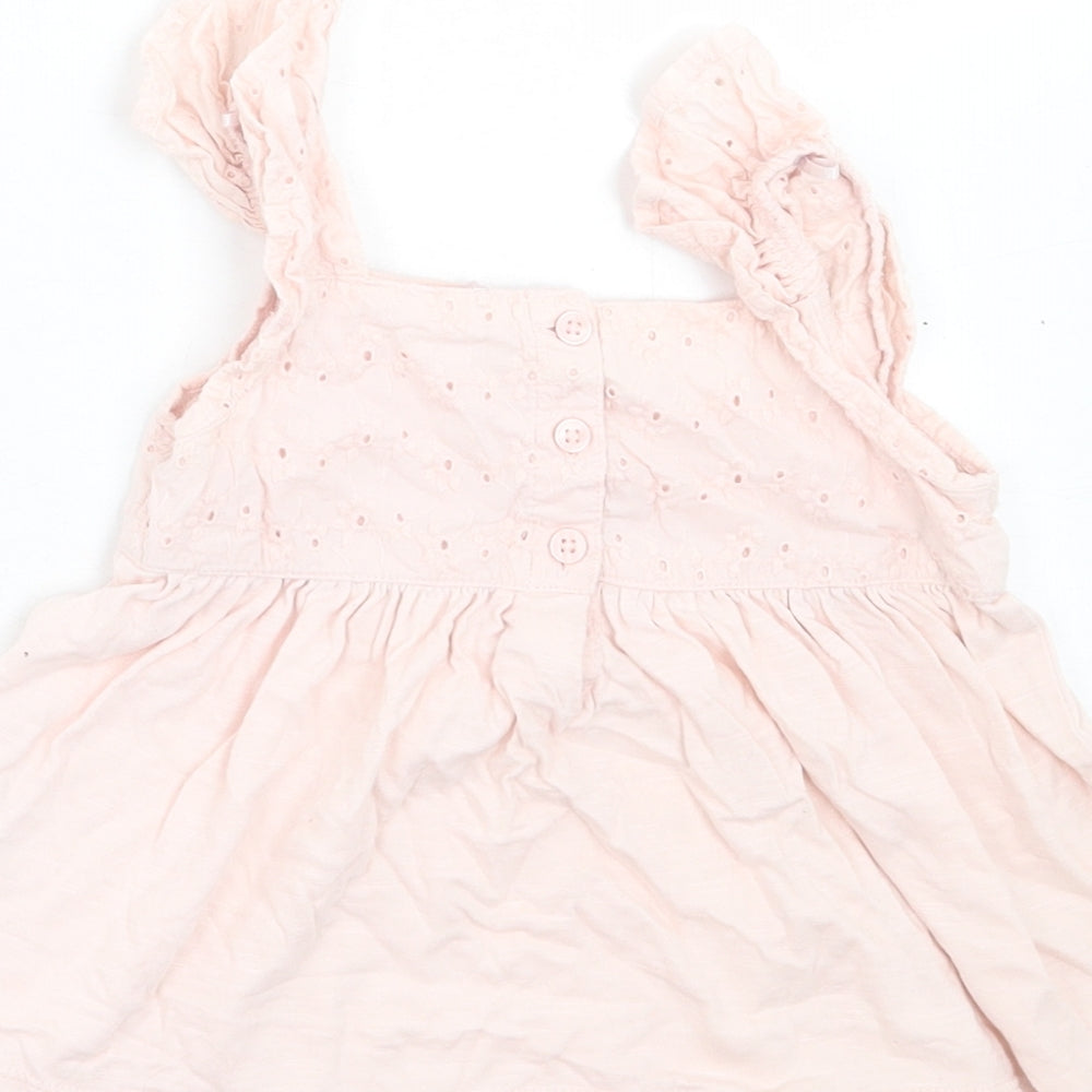George Girls Pink Floral Cotton A-Line Size 2-3 Years Square Neck Button