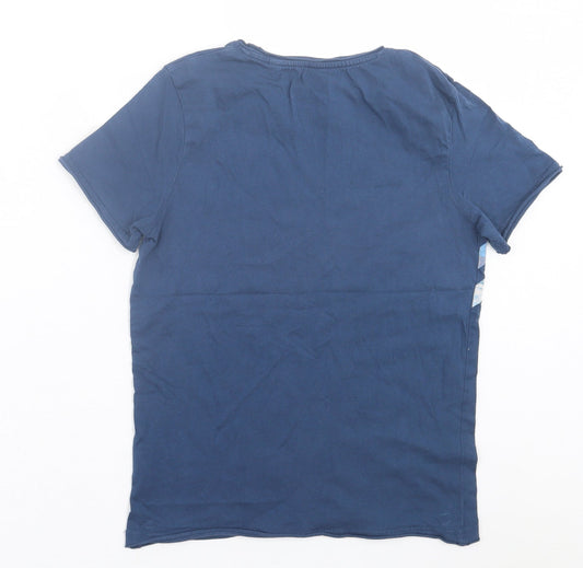 TOM TAILOR Boys Blue Geometric Cotton Basic T-Shirt Size 10 Years Crew Neck Pullover