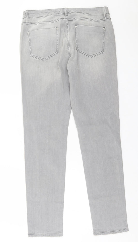 RJR.John Rocha Womens Grey Cotton Straight Jeans Size 12 L30 in Regular Button