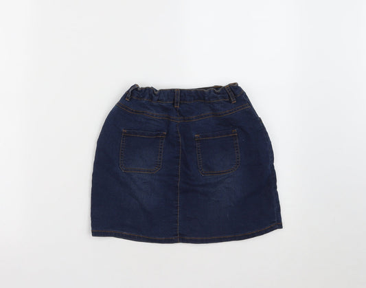 Debenhams Girls Blue Cotton Mini Skirt Size 9 Years Regular Button