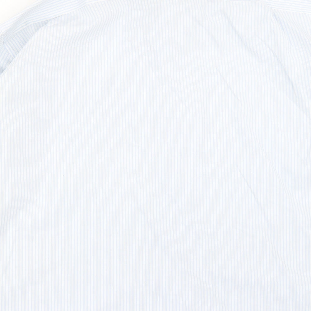 Marks and Spencer Mens Blue Striped Cotton Button-Up Size 18 Collared Button