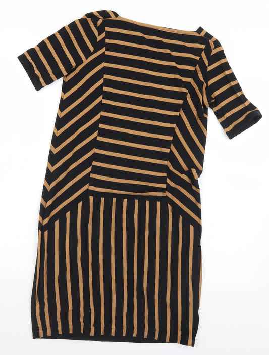 Preworn Womens Brown Striped Polyester A-Line Size S Square Neck