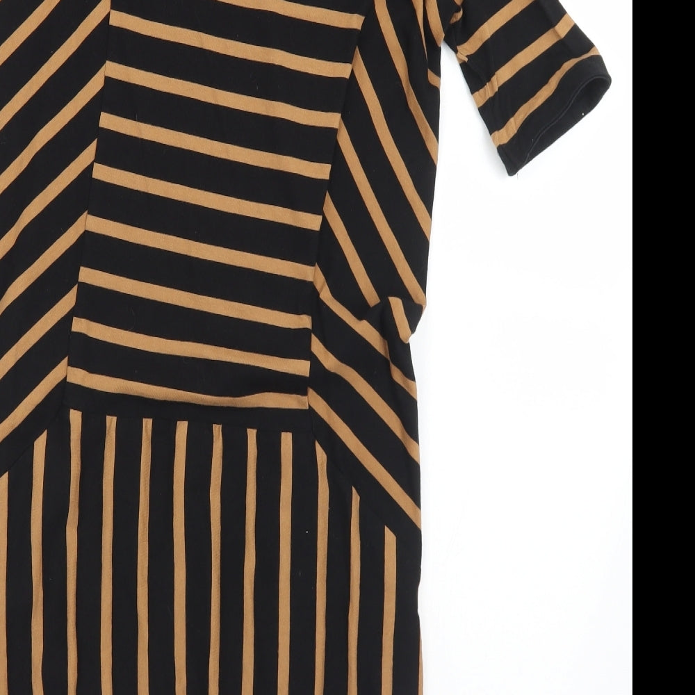Preworn Womens Brown Striped Polyester A-Line Size S Square Neck