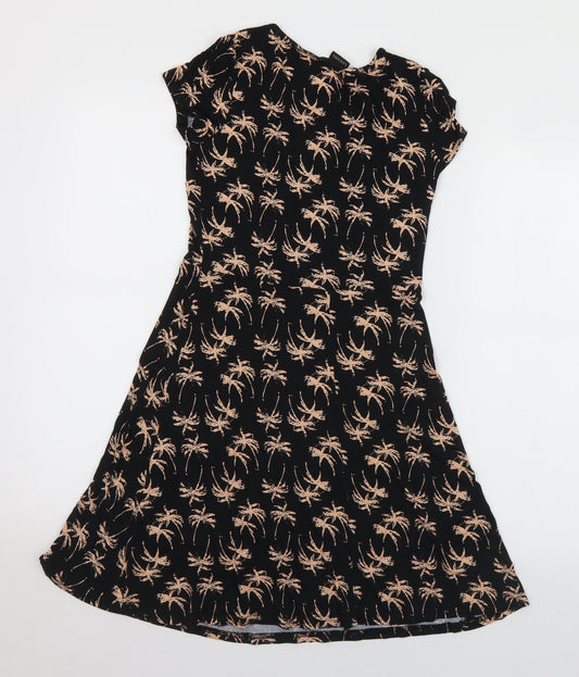 LASCANA Womens Black Geometric Viscose Skater Dress Size S V-Neck