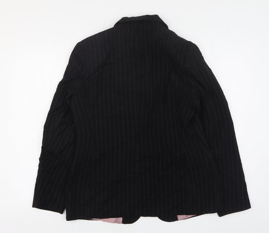 AMARANTO Womens Black Striped Polyester Jacket Suit Jacket Size 14