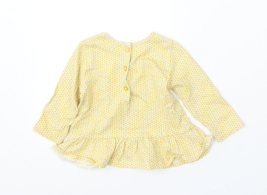 NEXT Girls Yellow Geometric Cotton Skater Dress Size 3-6 Months Round Neck