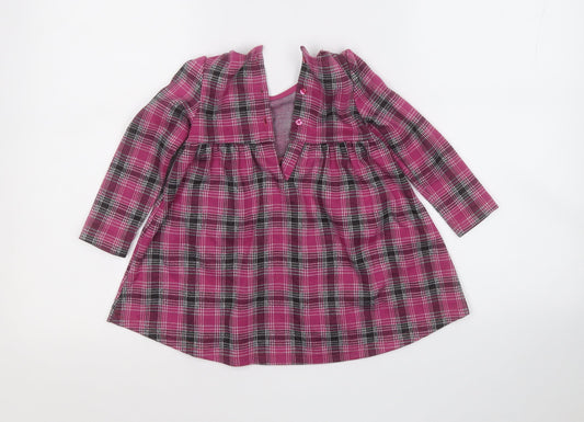 Dunnes Stores Girls Purple Plaid Polyester Fit & Flare Size 12-18 Months Round Neck
