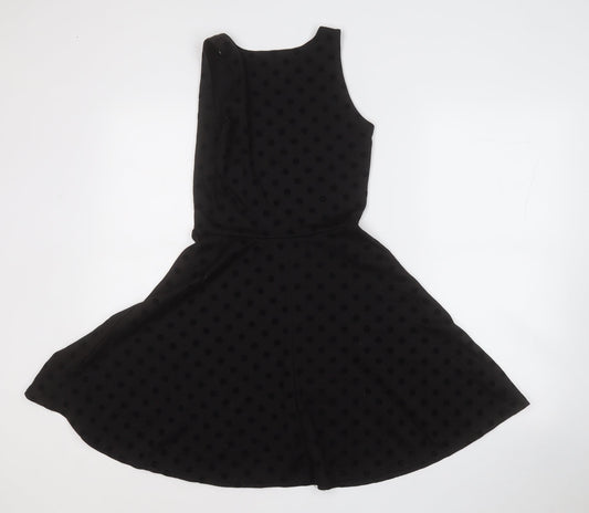 Atmosphere Womens Black Polka Dot Polyester Fit & Flare Size 8 Round Neck