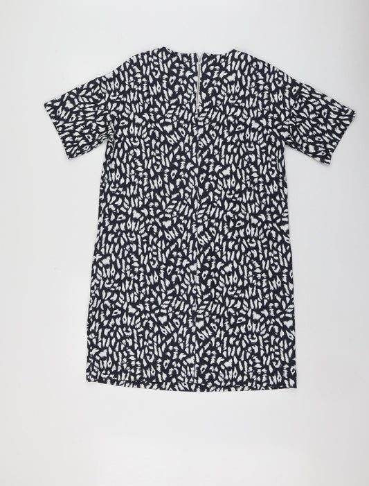 Warehouse Womens Blue Animal Print Polyester A-Line Size 12 Round Neck