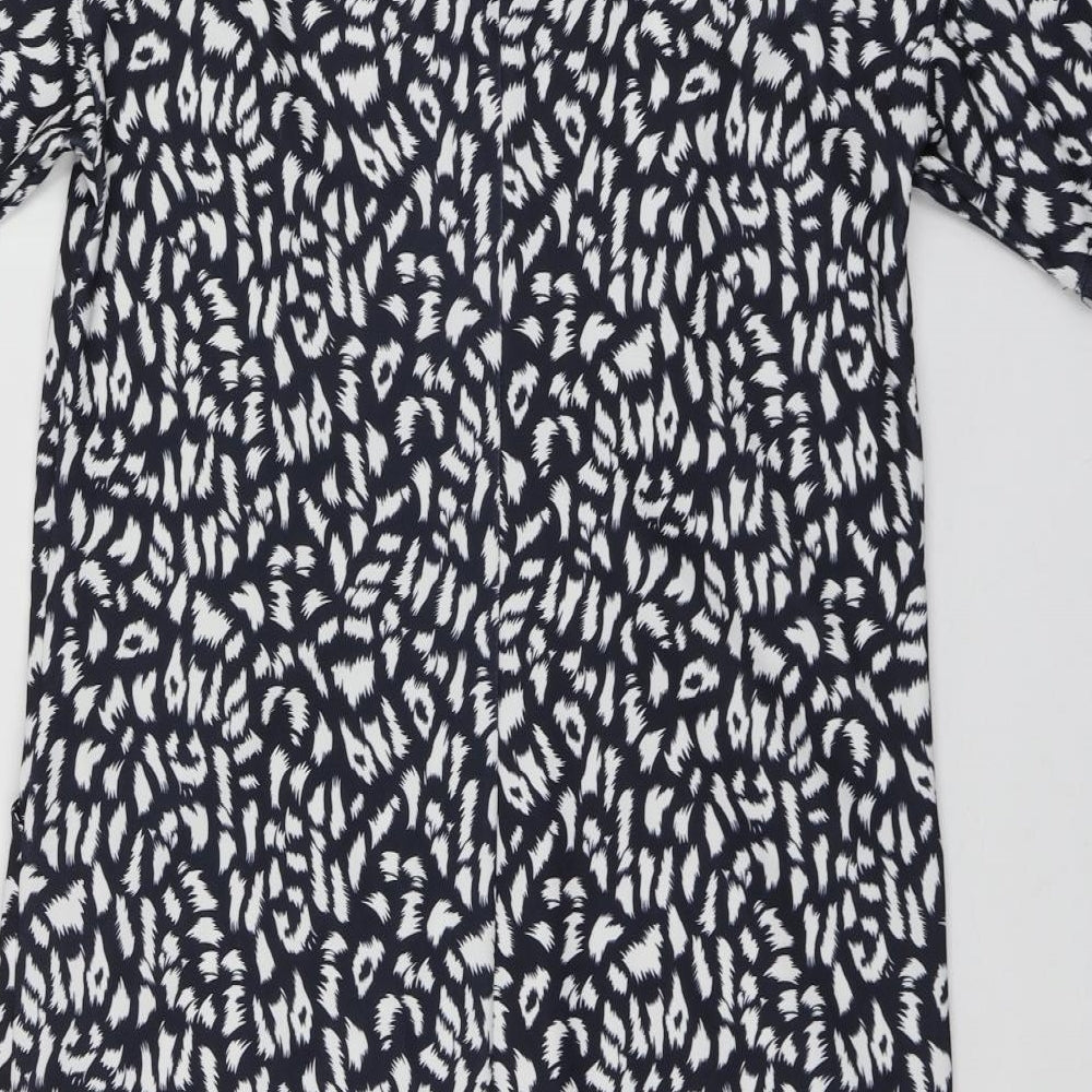 Warehouse Womens Blue Animal Print Polyester A-Line Size 12 Round Neck
