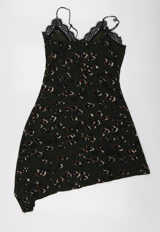Diffuse Womens Green Animal Print Polyester Trapeze & Swing Size 10 V-Neck