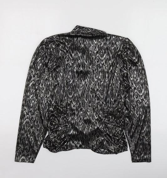 Ma-Sai Womens Black Geometric Polyester Jacket Blazer Size 10