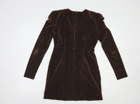 Nasty Gal Womens Brown Polyester Mini Size 8 V-Neck Zip