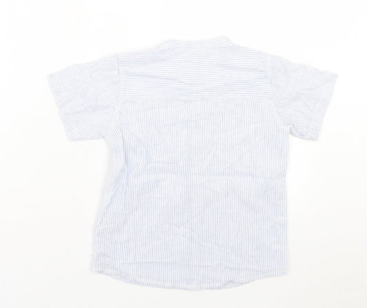 Matalan Boys Blue Striped Cotton Basic Button-Up Size 4-5 Years Crew Neck Button