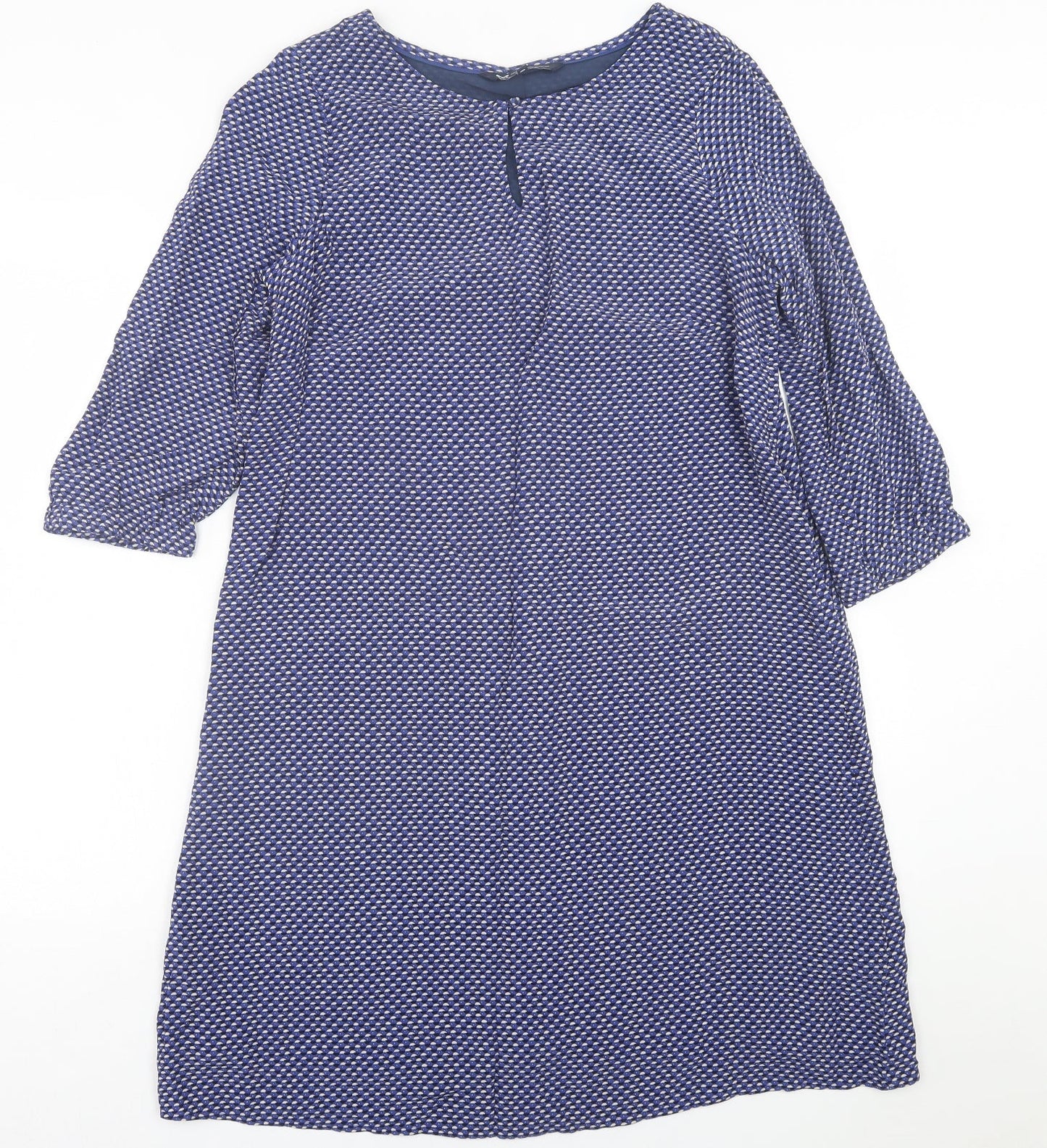 Crew Clothing Womens Blue Geometric Viscose A-Line Size 8 Crew Neck Button