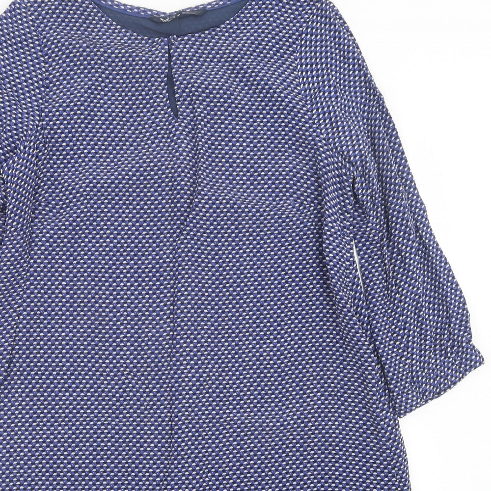 Crew Clothing Womens Blue Geometric Viscose A-Line Size 8 Crew Neck Button