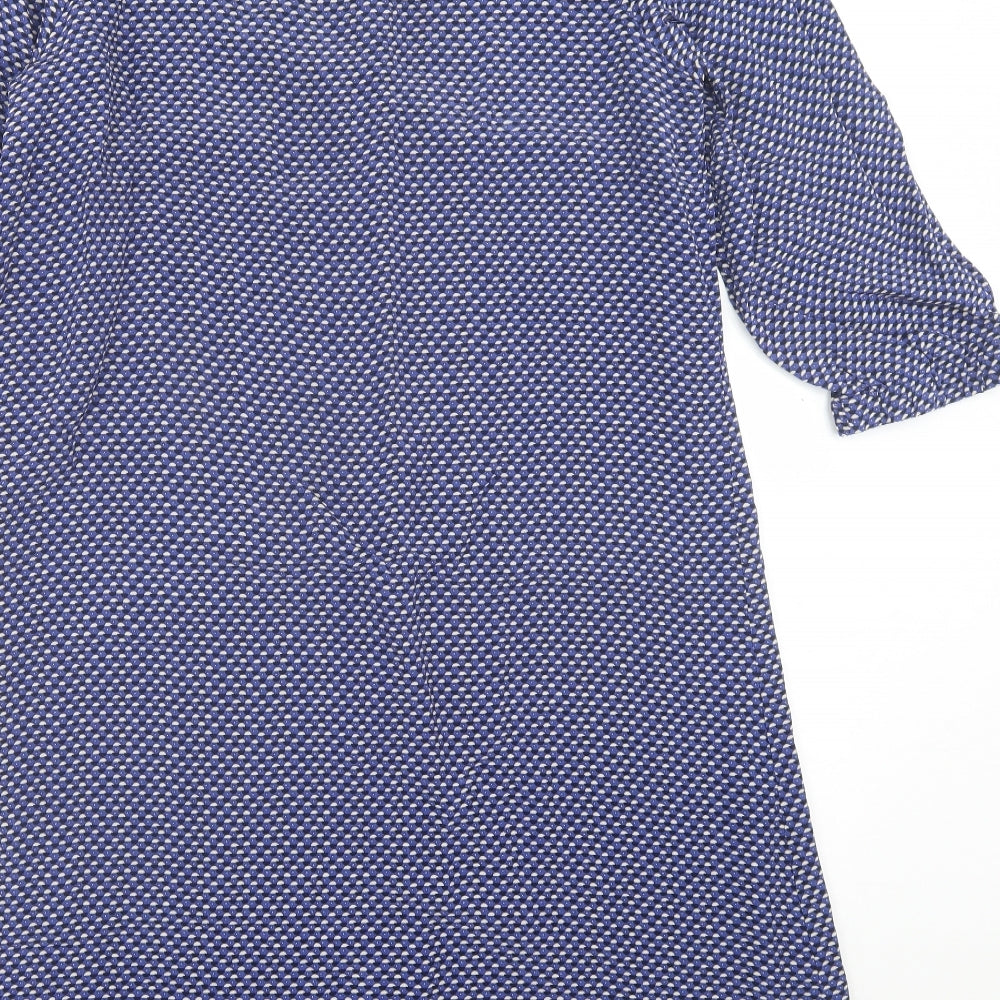 Crew Clothing Womens Blue Geometric Viscose A-Line Size 8 Crew Neck Button