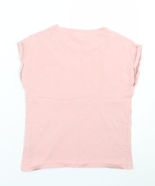 Marks and Spencer Girls Pink Cotton Basic T-Shirt Size 11-12 Years Crew Neck Pullover