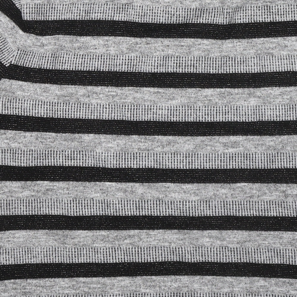 Marks and Spencer Womens Grey Round Neck Striped Polyester Pullover Jumper Size 16