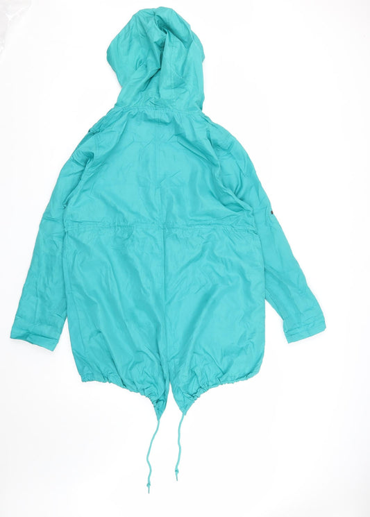 Denim & Co. Womens Green Rain Coat Coat Size S Zip