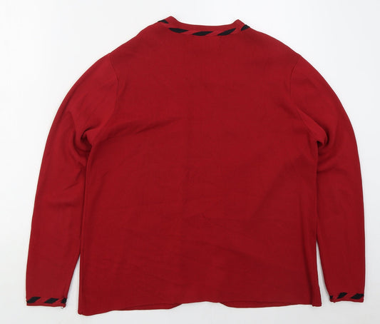 Zasamia Mens Red Round Neck Viscose Cardigan Jumper Size M