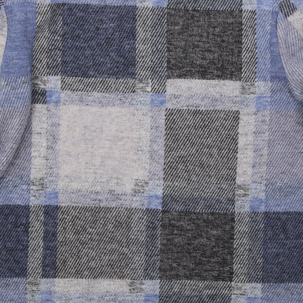 Marks and Spencer Womens Blue Crew Neck Check Polyester Pullover Jumper Size 10