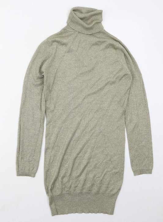 Tosha Womens Gold Viscose Jumper Dress Size S Roll Neck Pullover