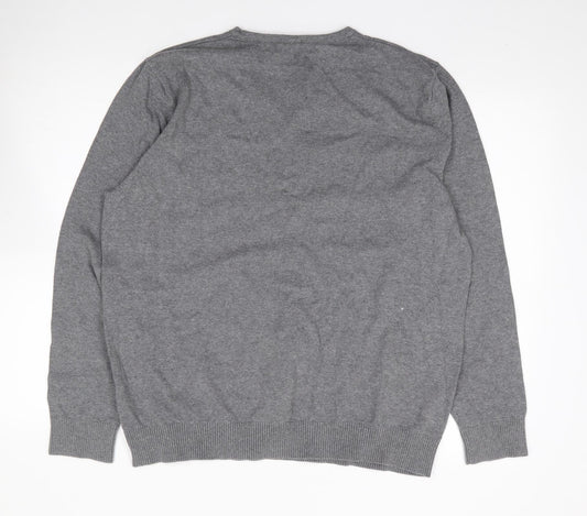 Burton Mens Grey V-Neck Cotton Henley Jumper Size XL