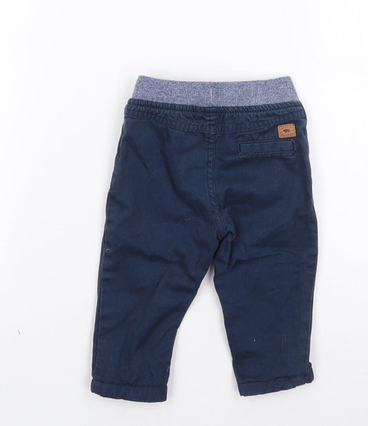 F&F Boys Blue Cotton Cargo Jeans Size 3-6 Months Button