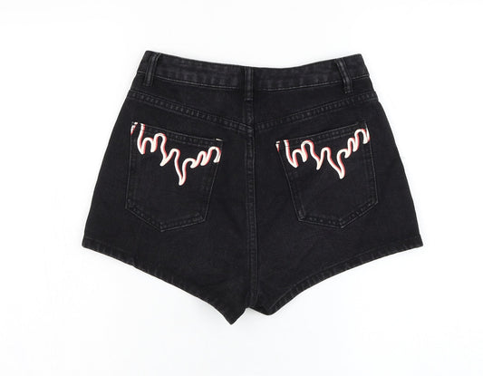 SheIn Womens Black Cotton Hot Pants Shorts Size XS Regular Zip - Flame