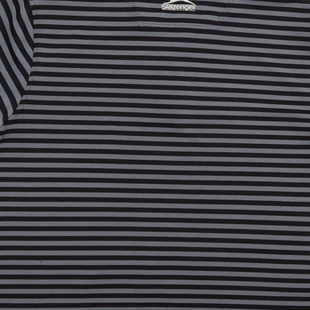 Slazenger Mens Black Striped Polyester Polo Size M Collared Button