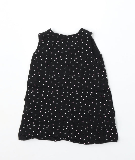 George Girls Black Geometric Cotton Pinafore/Dungaree Dress Size 12-18 Months Round Neck
