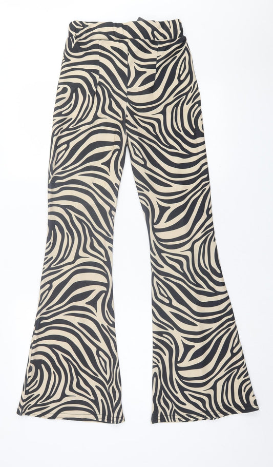 Style Wise Womens Brown Animal Print Polyester Trousers Size 8 L32 in Regular