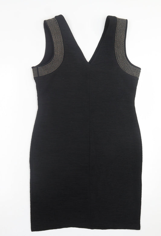 H&M Womens Black Polyester A-Line Size M V-Neck Pullover