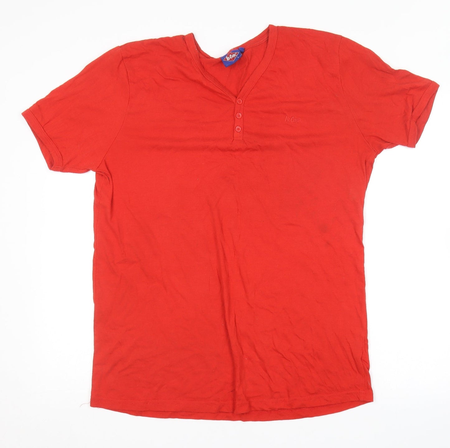 Lee Cooper Mens Red Cotton T-Shirt Size L V-Neck
