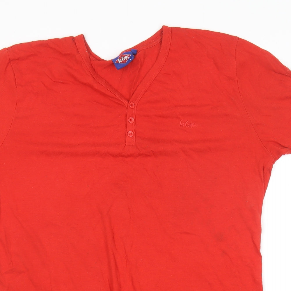 Lee Cooper Mens Red Cotton T-Shirt Size L V-Neck