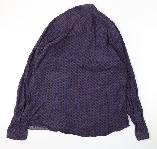 ACW85 Mens Purple Geometric Cotton Button-Up Size 2XL Collared Button