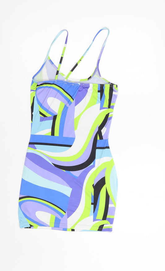 PRETTYLITTLETHING Womens Multicoloured Geometric Polyester Mini Size 6 Scoop Neck Pullover