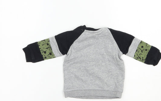 F&F Baby Grey Colourblock Cotton Pullover Jumper Size 3-6 Months Snap