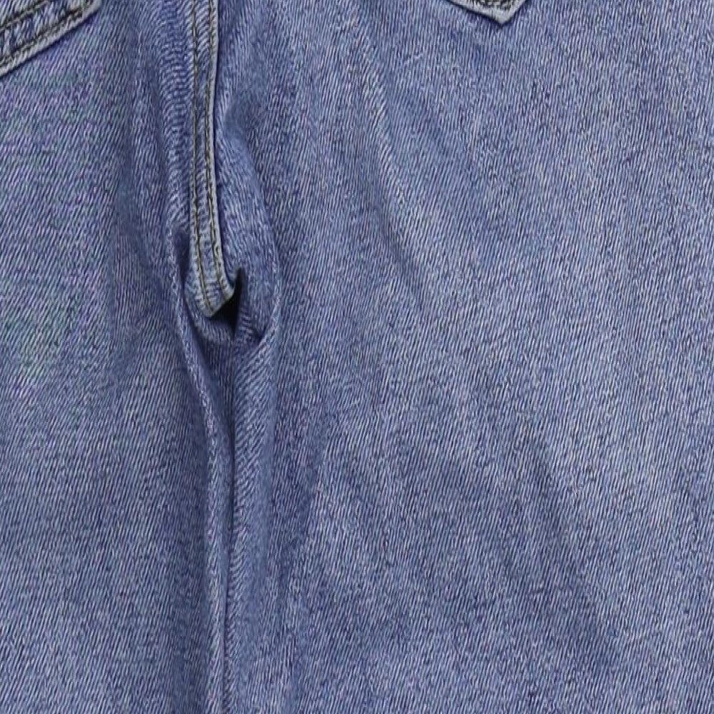 Topshop Womens Blue Cotton Straight Jeans Size 24 in L21 in Regular Button - Distressed Hem
