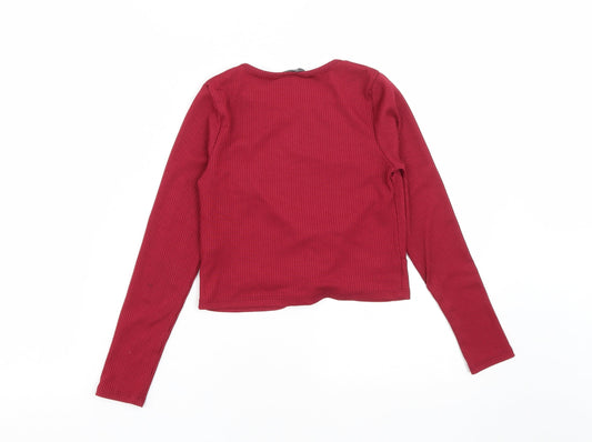 Primark Girls Red Polyester Cropped T-Shirt Size 10-11 Years Round Neck