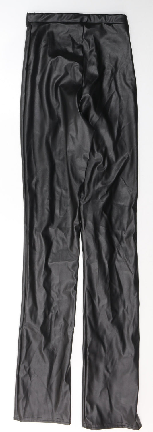 PRETTYLITTLETHING Womens Black Polyester Trousers Size 4 L35 in Regular - low side slit