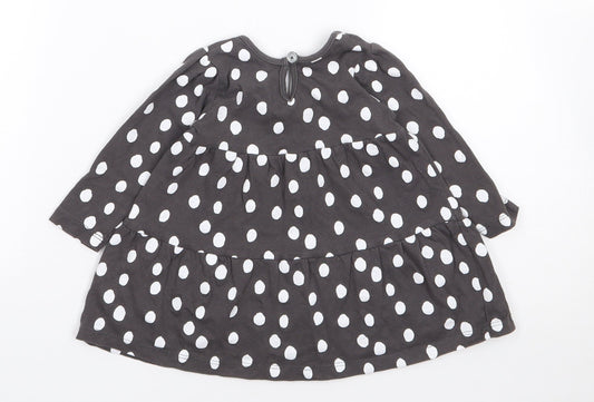 Primark Girls Grey Polka Dot 100% Cotton Fit & Flare Size 6-9 Months Crew Neck Pullover